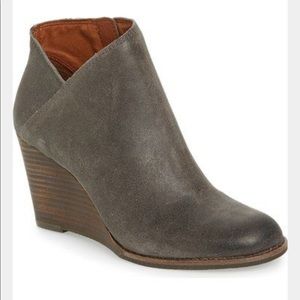 Lucky Brand Gray Suede Wedge Ankle Booties